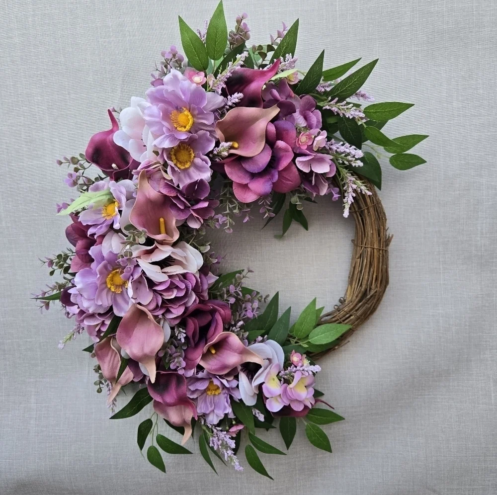 Handmade Elegant Purple and Pink Floral Wreath